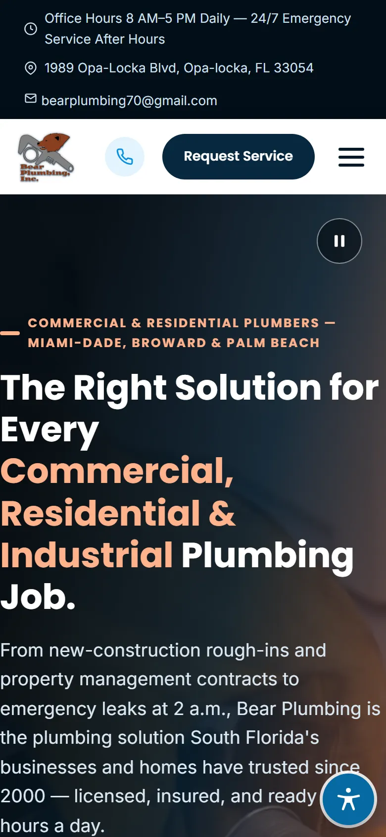 The Bear Plumbing home page on a phone
