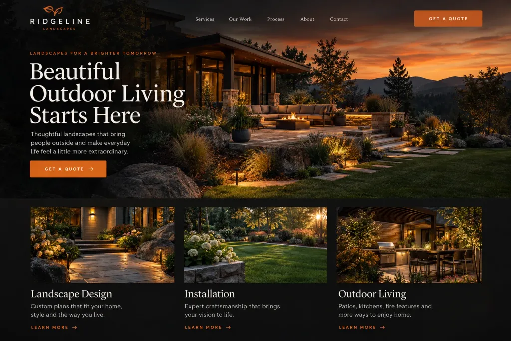 Fictional landscapers website homepage design concept