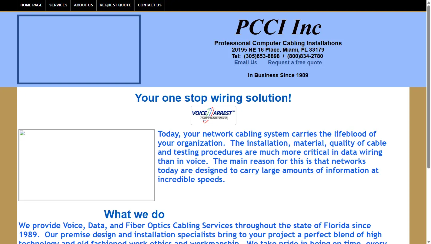 The PCCI Inc. website before WebsiteTek