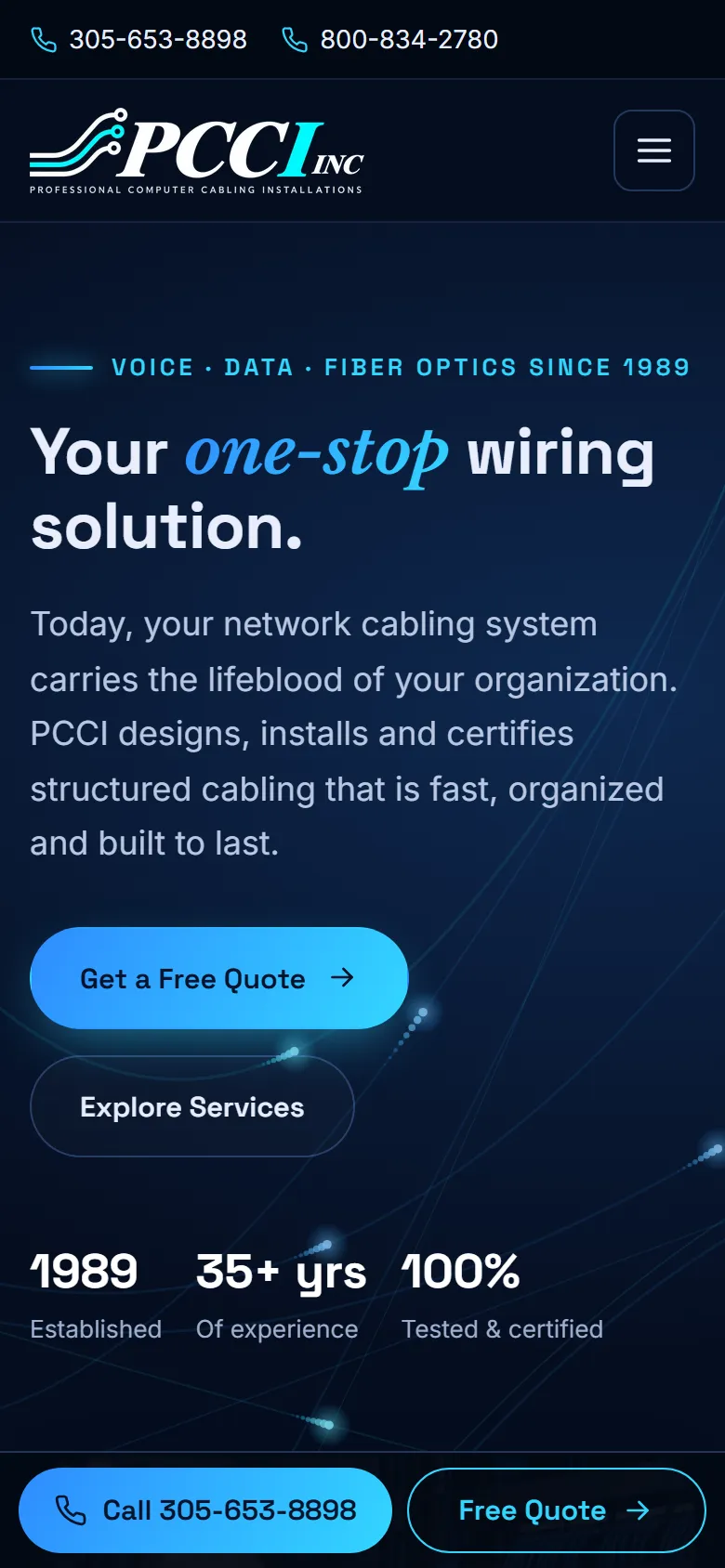 The PCCI Inc. home page on a phone