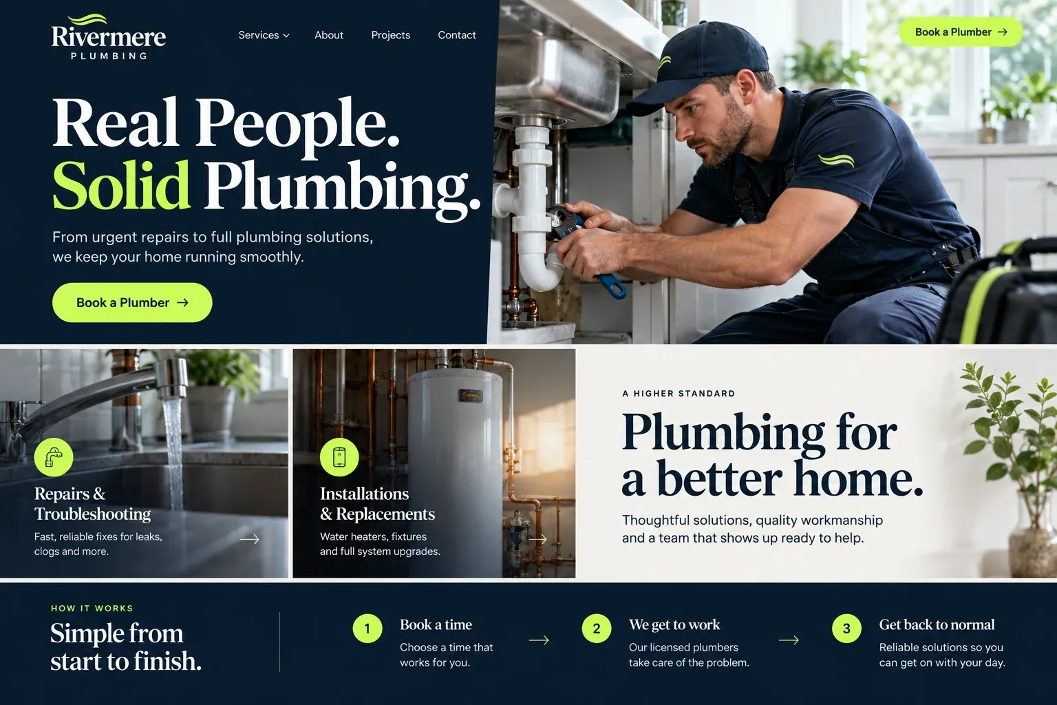 Fictional plumbers website homepage design concept