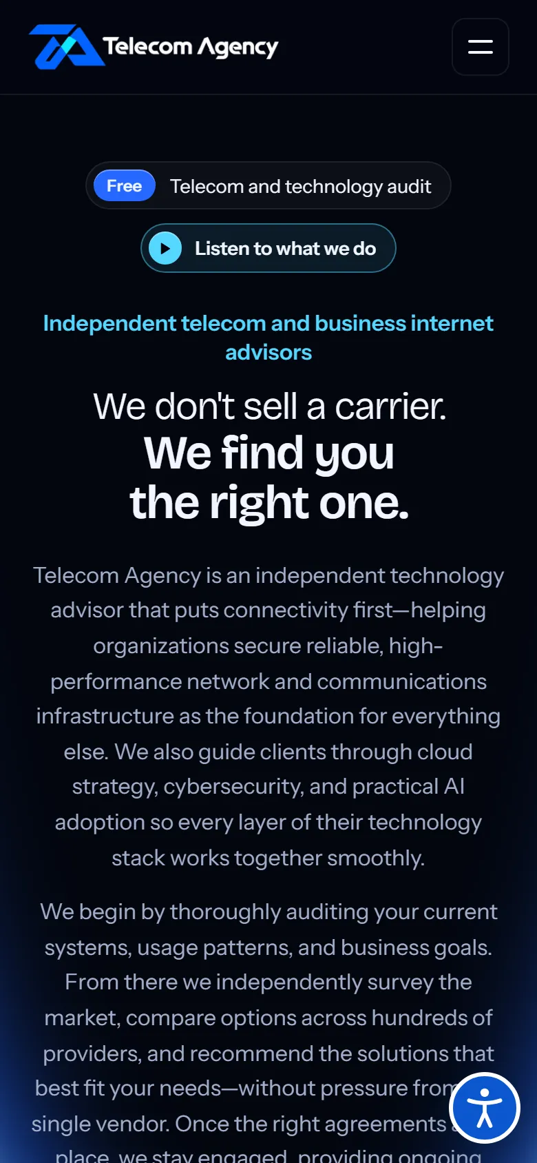 The Telecom Agency home page on a phone
