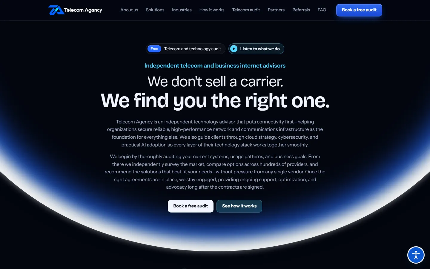 Home page of the Telecom Agency website (Telecom advisory), designed and built by WebsiteTek