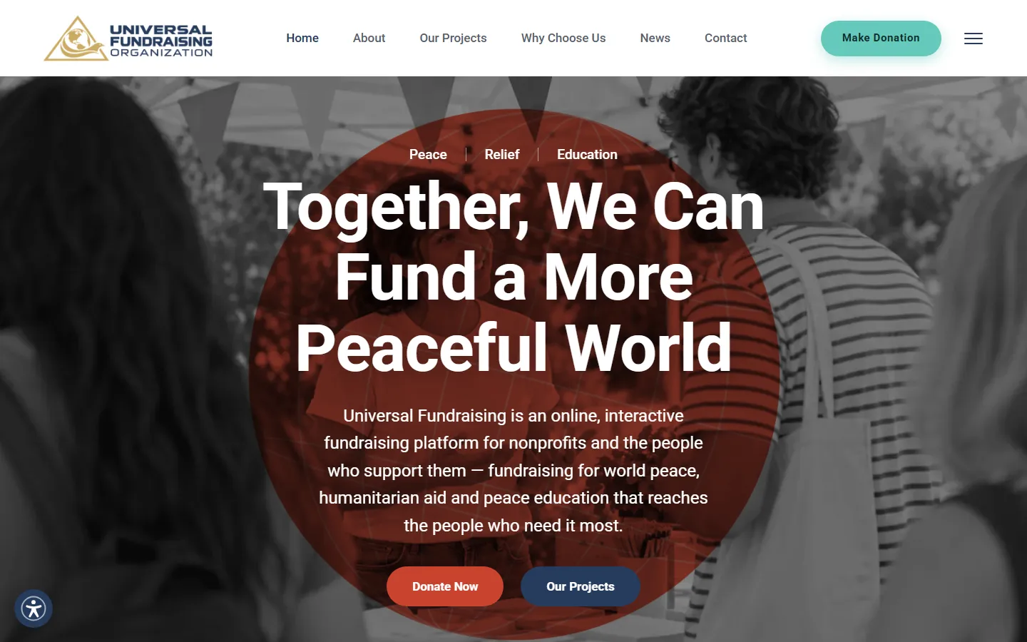 Home page of the Universal Fundraising website (Nonprofit), designed and built by WebsiteTek